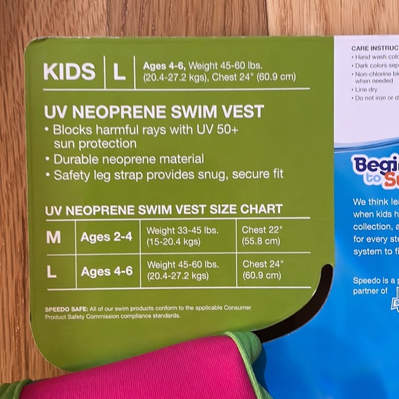 🎉HP🎉NIP Speedo KIDS Size L (45-60lbs) UV Neoprene Swim Vest - Picture 4 of 6